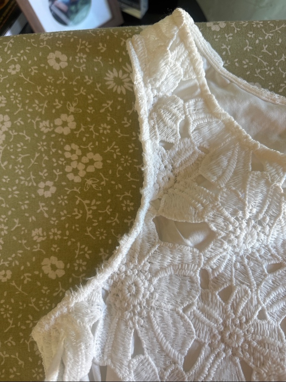 Japna White Mini Dress - Floral Lace Overlay, Size Large - Picture 5 of 6